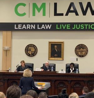 Judges Patricia Blackmon and Michelle Sheehan, along with Ohio Supreme Court Justice Michael Donnelly, presided over the Annual Cleveland-Marshall College of Law Moot Court Competition
